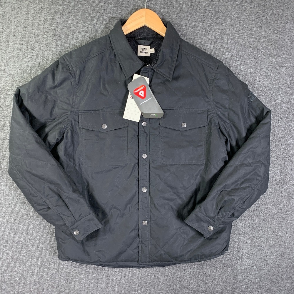 Flint And Tinder Waxed Shirt Jacket Men Medium Gray Quilted Bomber Snap NEW